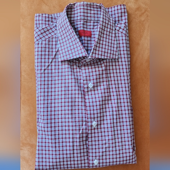 Isaia 42/16.5 red/white plaid - Picture 3 of 3